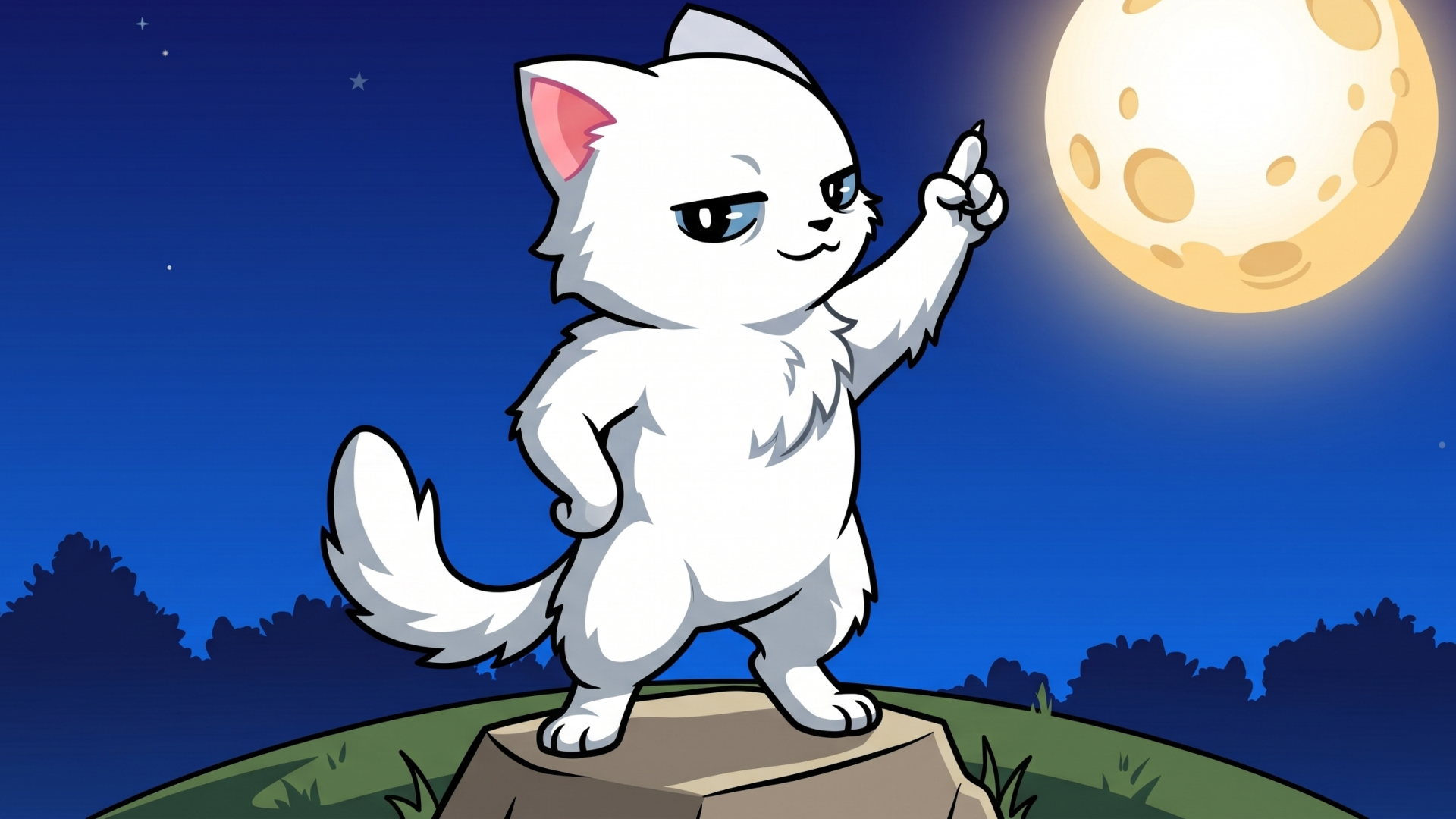 Moon Cat points at the moon