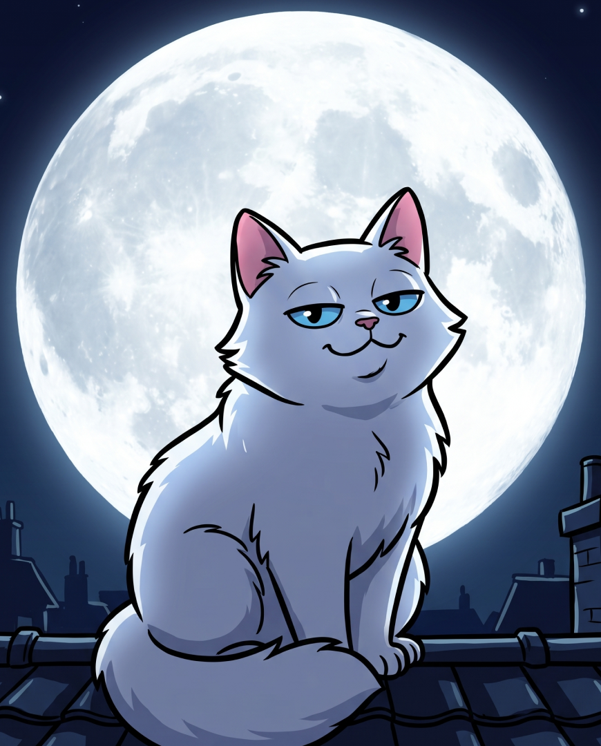Moon Cat on the rooftop